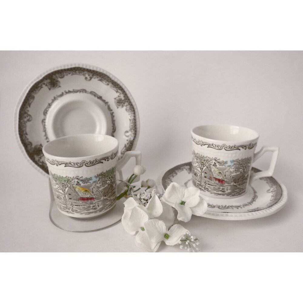 2 Vintage Teacups and Saucers Shakespeare's Sonnets by Kensington Shafford